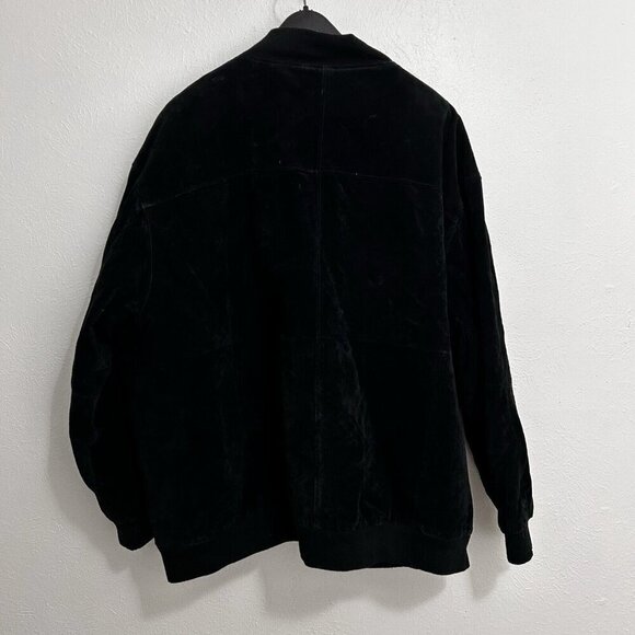 VTG 90s Y2K Suede Leather Bomber Jacket Coat Black Hip Hop Gorpcore Size 4XB - Picture 4 of 13